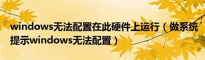windows无法配置在此硬件上运行（做系统提示windows无法配置）