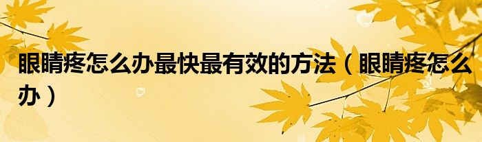 眼睛疼怎么办最快最有效的方法（眼睛疼怎么办）