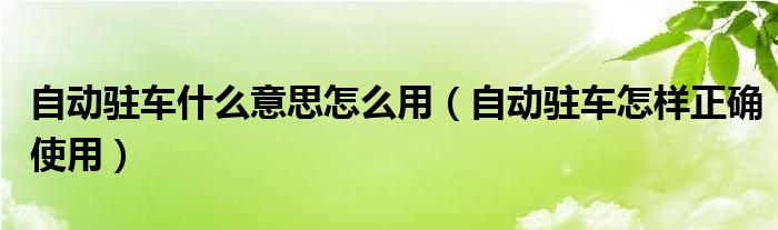 自动驻车什么意思怎么用（自动驻车怎样正确使用）