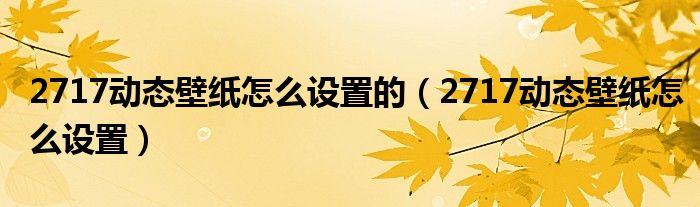 2717动态壁纸怎么设置的（2717动态壁纸怎么设置）