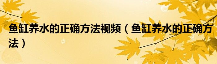 鱼缸养水的正确方法视频（鱼缸养水的正确方法）