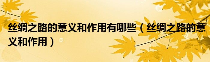 丝绸之路的意义和作用有哪些（丝绸之路的意义和作用）
