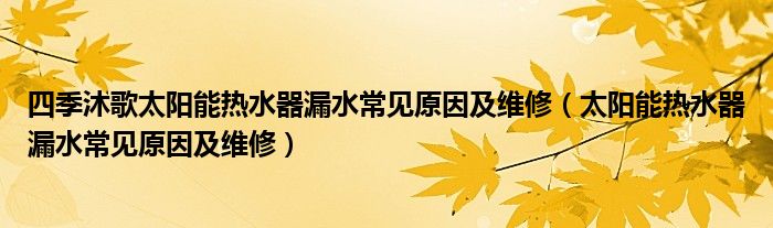四季沐歌太阳能热水器漏水常见原因及维修（太阳能热水器漏水常见原因及维修）