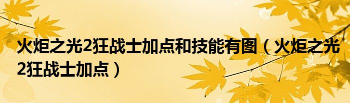 火炬之光2狂战士加点和技能有图（火炬之光2狂战士加点）