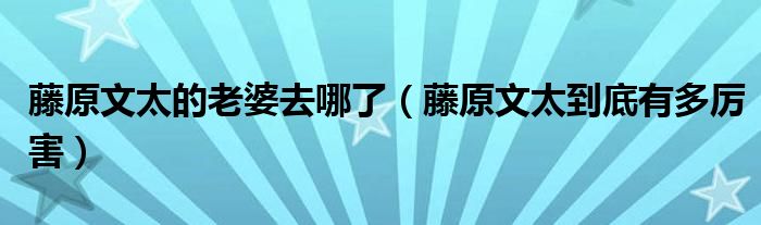藤原文太的老婆去哪了（藤原文太到底有多厉害）
