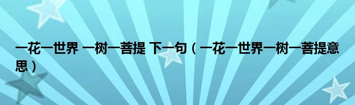 一花一世界 一树一菩提 下一句（一花一世界一树一菩提意思）