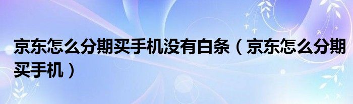 京东怎么分期买手机没有白条（京东怎么分期买手机）