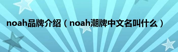 noah品牌介绍（noah潮牌中文名叫什么）