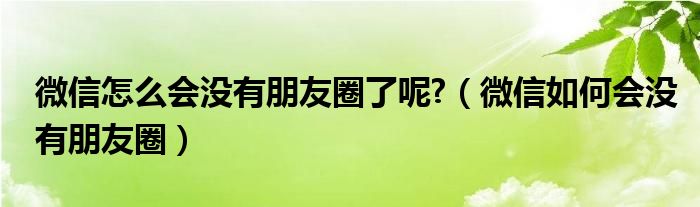 微信怎么会没有朋友圈了呢?（微信如何会没有朋友圈）