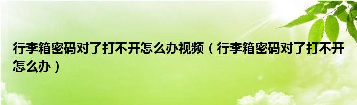 行李箱密码对了打不开怎么办视频（行李箱密码对了打不开怎么办）