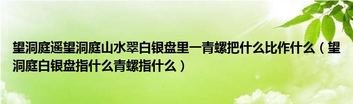 望洞庭遥望洞庭山水翠白银盘里一青螺把什么比作什么（望洞庭白银盘指什么青螺指什么）