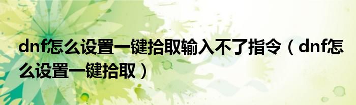 dnf怎么设置一键拾取输入不了指令（dnf怎么设置一键拾取）