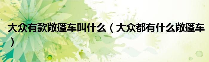 大众有款敞篷车叫什么（大众都有什么敞篷车）