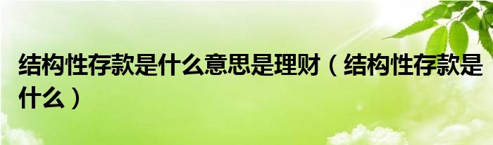 结构性存款是什么意思是理财（结构性存款是什么）