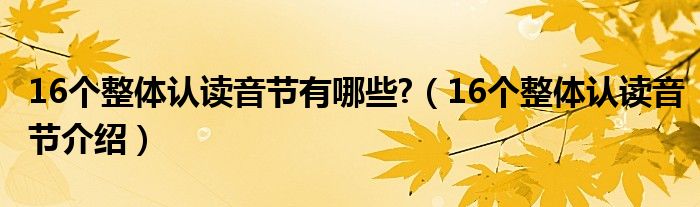 16个整体认读音节有哪些?（16个整体认读音节介绍）