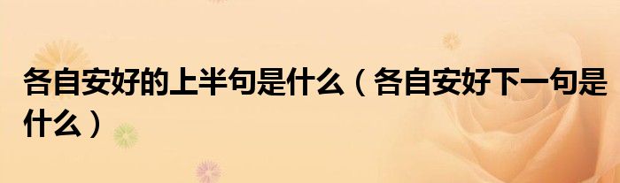 各自安好的上半句是什么（各自安好下一句是什么）