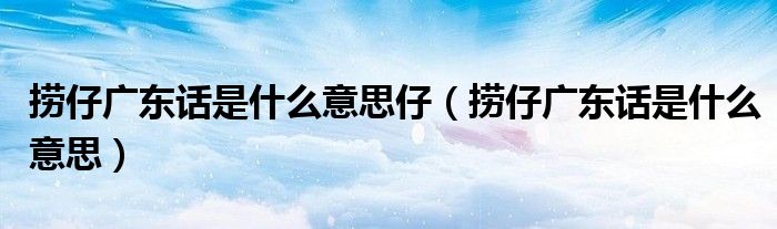捞仔广东话是什么意思仔（捞仔广东话是什么意思）