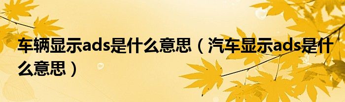 车辆显示ads是什么意思（汽车显示ads是什么意思）