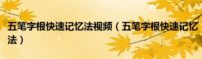 五笔字根快速记忆法视频（五笔字根快速记忆法）