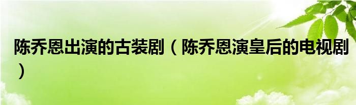 陈乔恩出演的古装剧（陈乔恩演皇后的电视剧）