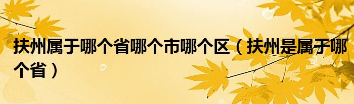 扶州属于哪个省哪个市哪个区（扶州是属于哪个省）