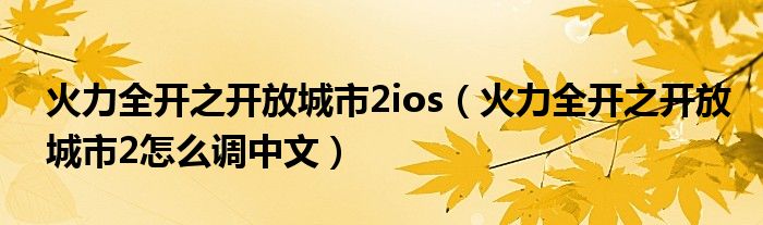 火力全开之开放城市2ios（火力全开之开放城市2怎么调中文）