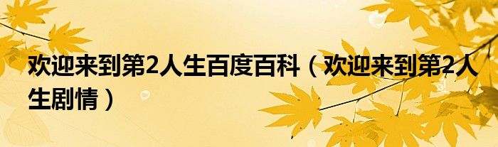 欢迎来到第2人生百度百科（欢迎来到第2人生剧情）