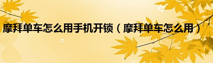 摩拜单车怎么用手机开锁（摩拜单车怎么用）