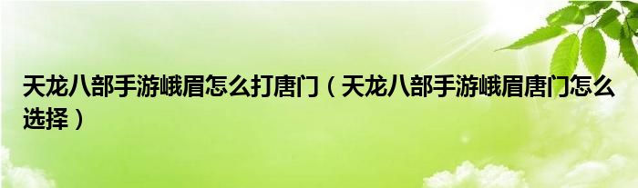 天龙八部手游峨眉怎么打唐门（天龙八部手游峨眉唐门怎么选择）
