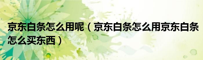 京东白条怎么用呢（京东白条怎么用京东白条怎么买东西）