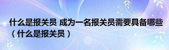 什么是报关员 成为一名报关员需要具备哪些（什么是报关员）