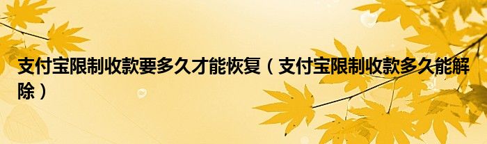 支付宝限制收款要多久才能恢复（支付宝限制收款多久能解除）