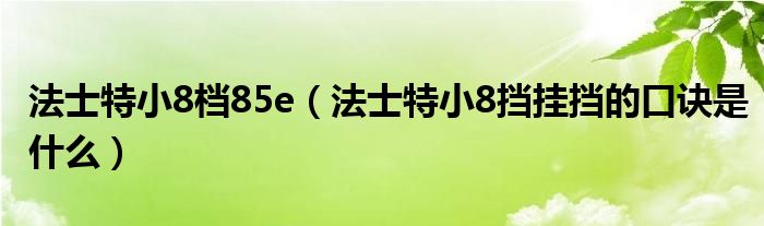 法士特小8档85e（法士特小8挡挂挡的口诀是什么）