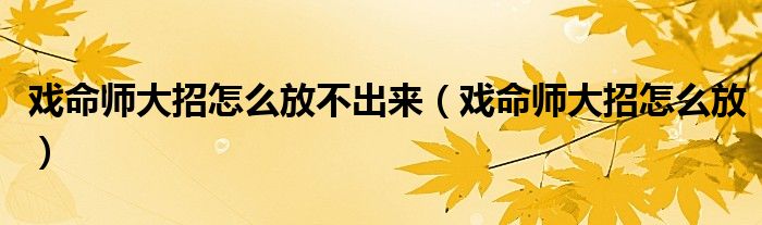 戏命师大招怎么放不出来（戏命师大招怎么放）