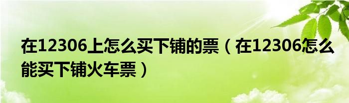 在12306上怎么买下铺的票（在12306怎么能买下铺火车票）
