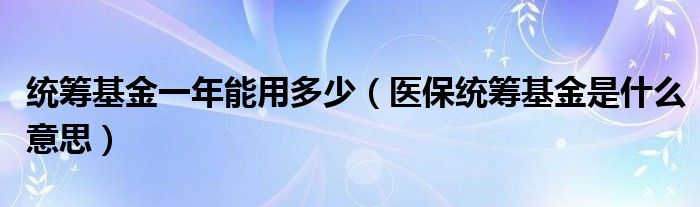 统筹基金一年能用多少（医保统筹基金是什么意思）
