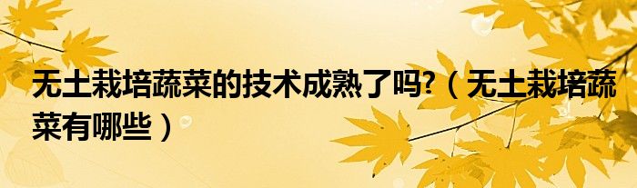 无土栽培蔬菜的技术成熟了吗?（无土栽培蔬菜有哪些）
