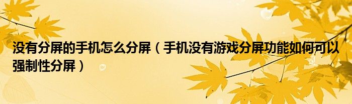 没有分屏的手机怎么分屏（手机没有游戏分屏功能如何可以强制性分屏）