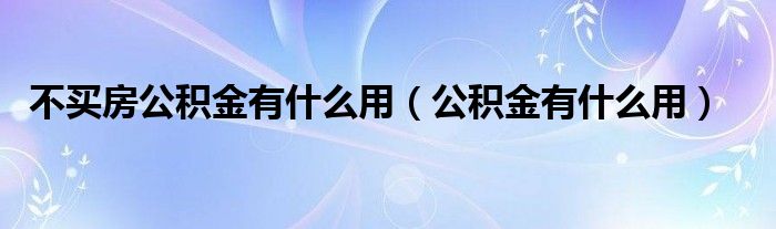 不买房公积金有什么用（公积金有什么用）