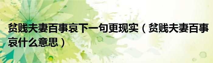 贫贱夫妻百事哀下一句更现实（贫贱夫妻百事哀什么意思）