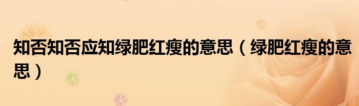 知否知否应知绿肥红瘦的意思（绿肥红瘦的意思）