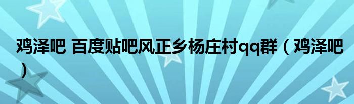 鸡泽吧 百度贴吧风正乡杨庄村qq群（鸡泽吧）