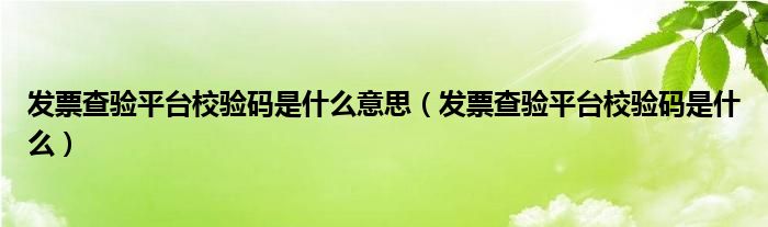 发票查验平台校验码是什么意思（发票查验平台校验码是什么）