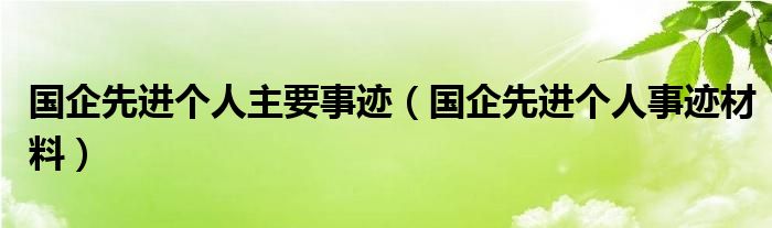 国企先进个人主要事迹（国企先进个人事迹材料）