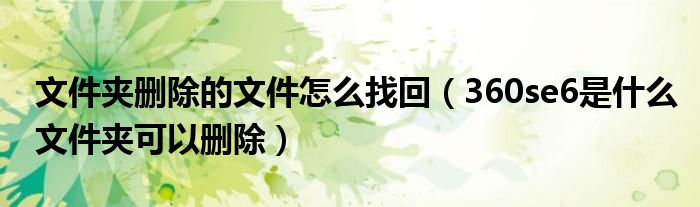 文件夹删除的文件怎么找回（360se6是什么文件夹可以删除）