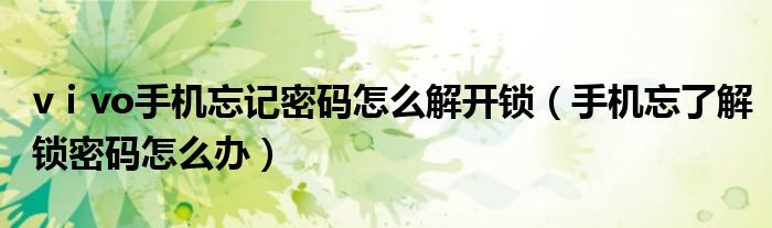 vⅰvo手机忘记密码怎么解开锁（手机忘了解锁密码怎么办）