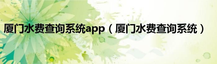 厦门水费查询系统app（厦门水费查询系统）