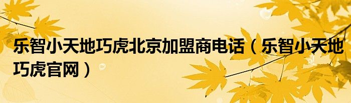 乐智小天地巧虎北京加盟商电话（乐智小天地巧虎官网）