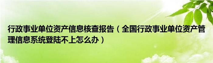 行政事业单位资产信息核查报告（全国行政事业单位资产管理信息系统登陆不上怎么办）