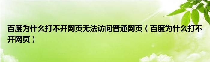百度为什么打不开网页无法访问普通网页（百度为什么打不开网页）
